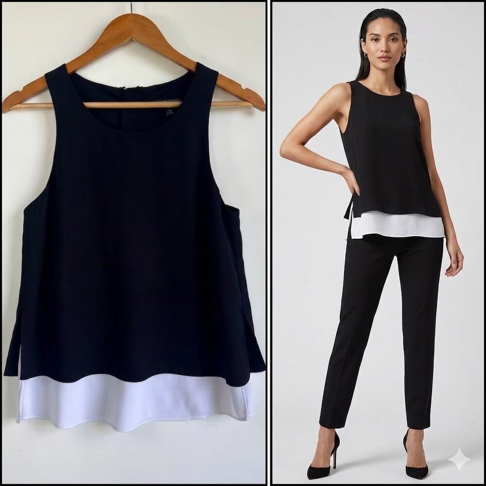 Banana Republic XS Black White Tank Top Sleeveless Casual Office Wear Blouse